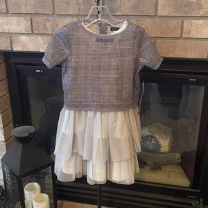 NEW! BISCOTTI COLLEZION Chic Ruffled Gray 2 Piece Girls Party Dress Set Size 4